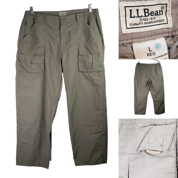 LL Bean Mens L Khaki Nylon Stretch Cargo Pants Hiking Camping 36X28 - Picture 1 of 11